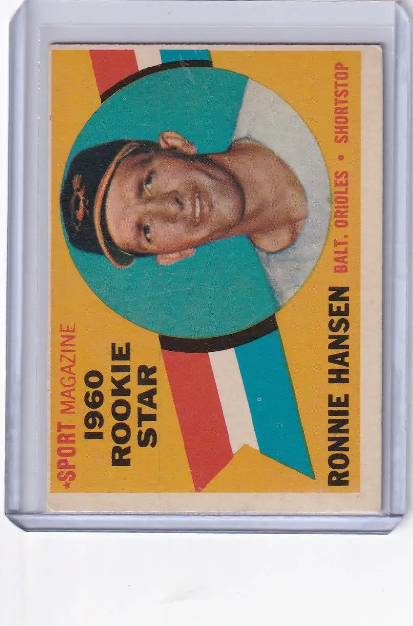 Ron Hansen baseball card from 1960 Topps series featuring Baltimore Orioles player