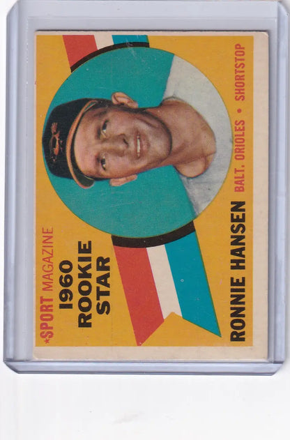 Ron Hansen baseball card from 1960 Topps series featuring Baltimore Orioles player