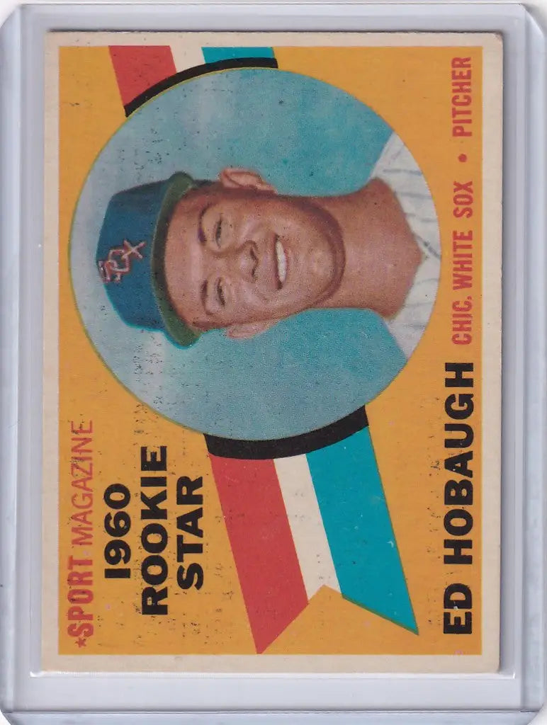 Baseball card of Ed Hobaugh, smiling player in New York Mets cap for Chicago White Sox