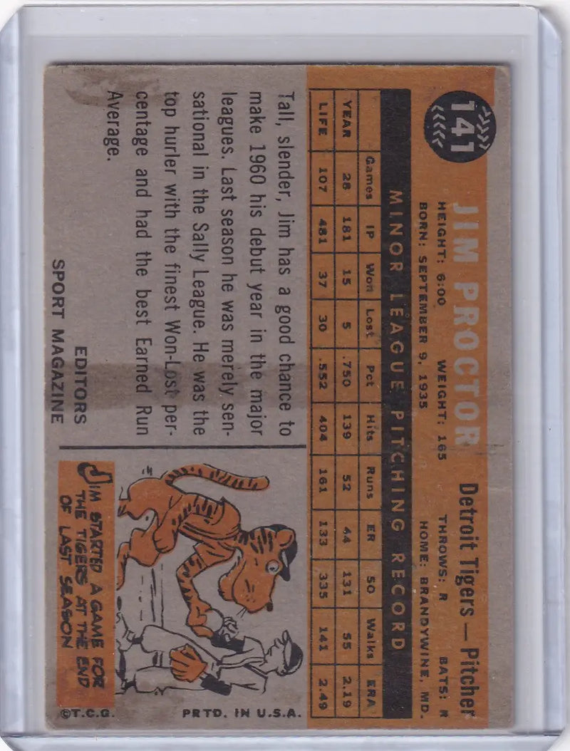 1960 Topps #141 Jim Proctor - Detroit Tigers RC