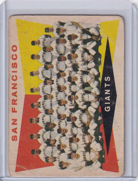 Vintage baseball card of San Francisco Giants team photo from 1960 Topps checklist