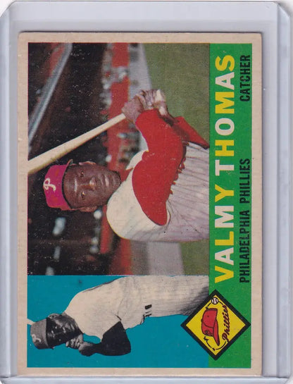 Baseball card of Valmy Thomas - Philadelphia Phillies in a batting pose