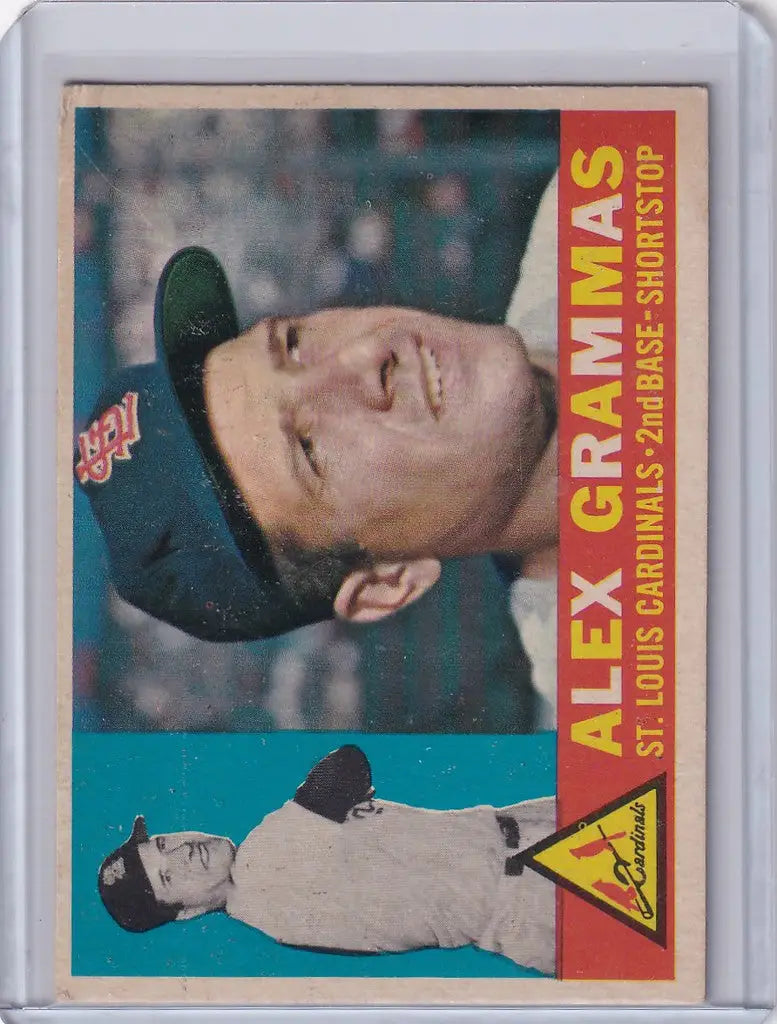 Baseball card of Alex Grammas, smiling player for the St. Louis Cardinals trading cards