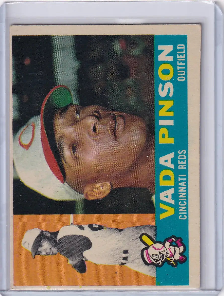 Vintage Vada Pinson baseball card from 1960 Topps featuring Cincinnati Reds player