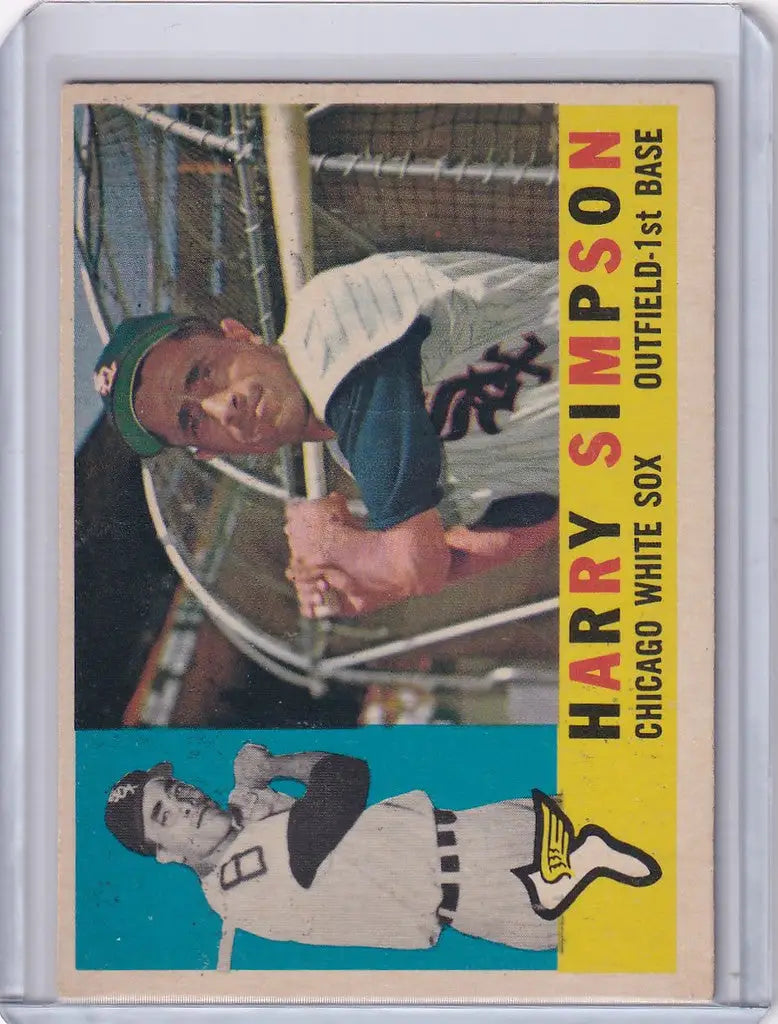 Vintage baseball card of Harry Simpson from the Chicago White Sox in action pose