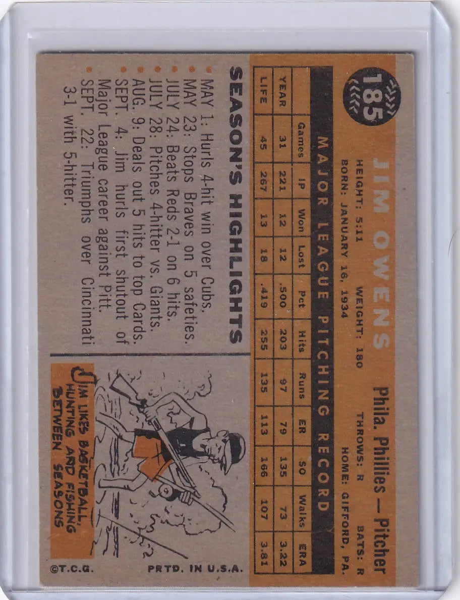 1960 Topps #185 Jim Owens - Philadelphia Phillies
