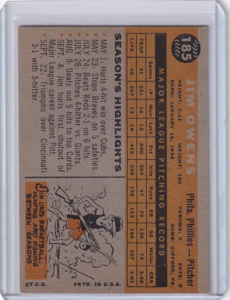 1960 Topps #185 Jim Owens - Philadelphia Phillies