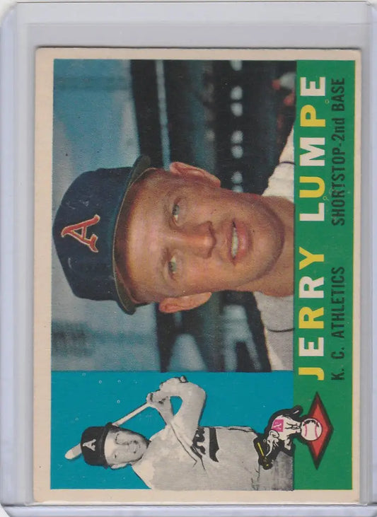 Baseball card of Jerry Lumpe from the Kansas City Athletics with an A logo cap