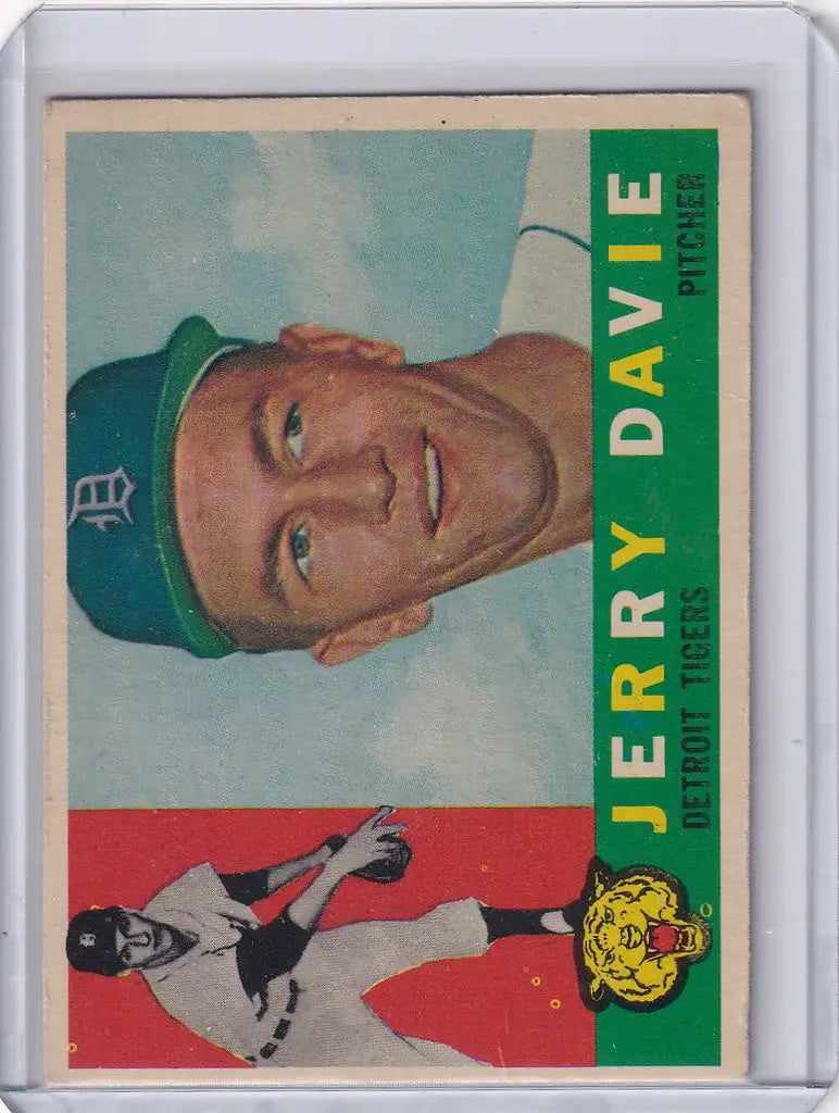 Vintage baseball card of Jerry Davie from the Detroit Tigers with action shot