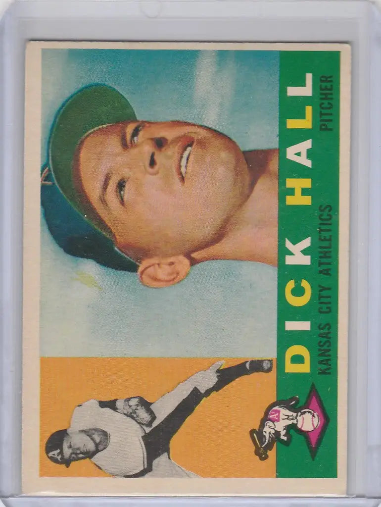 Vintage Dick Hall Kansas City Athletics baseball card with action shots below