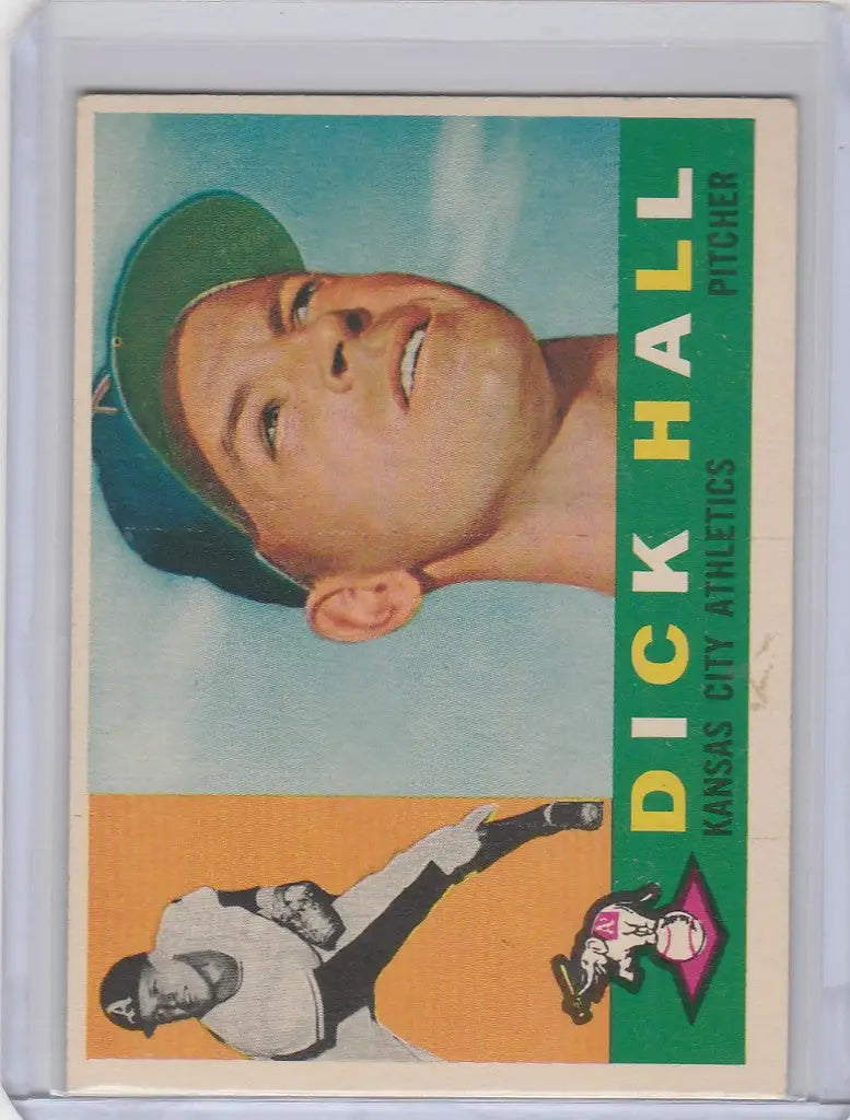Vintage 1960 Topps #308 Dick Hall Kansas City Athletics baseball card with player images