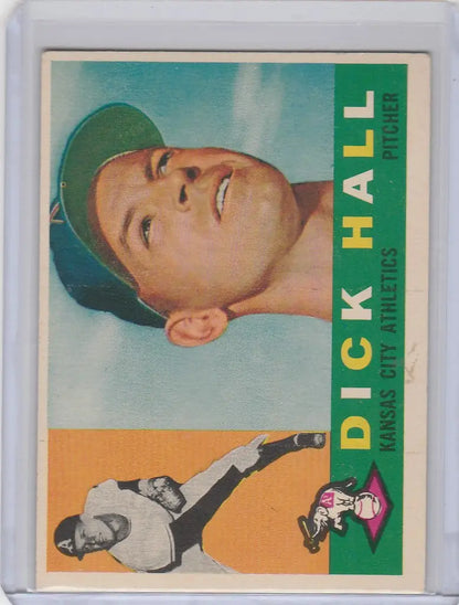 Vintage 1960 Topps #308 Dick Hall Kansas City Athletics baseball card with player images