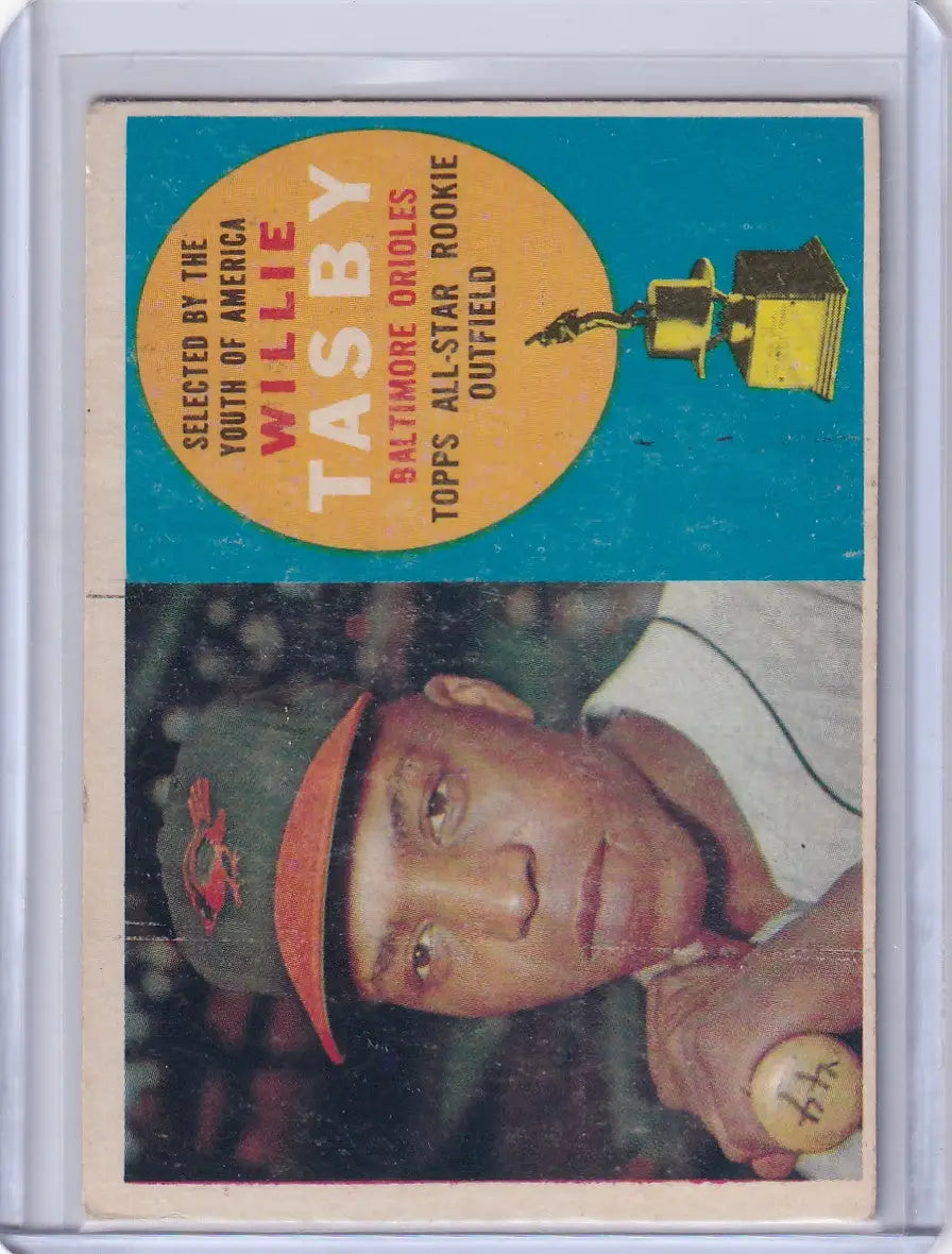 1960 Topps #322 Willie Tasby trading card featuring Baltimore Orioles design