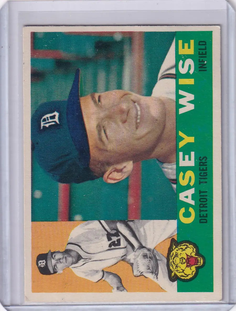 Baseball card of Casey Wise smiling in a blue cap for Detroit Tigers 1960 Topps collection