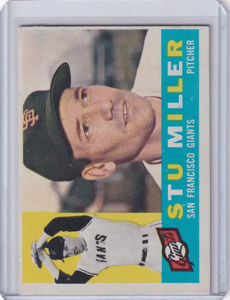 1960 Topps #378 Stu Miller Baseball Card featuring San Francisco Giants player in cap