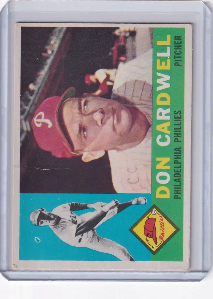 Vintage trading card of Don Cardwell from the Philadelphia Phillies, 1960 Topps #384