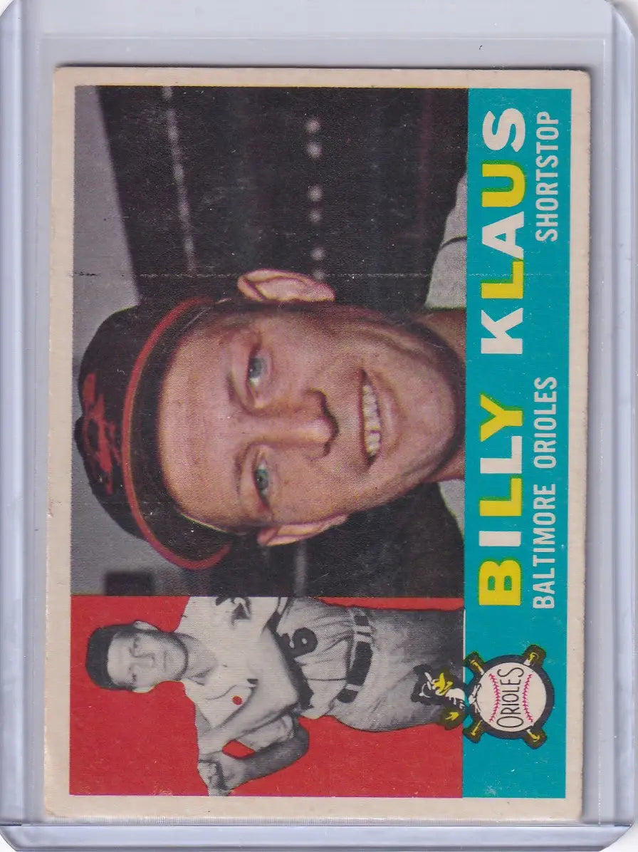 Vintage Billy Klaus baseball card from the 1960 Topps Baltimore Orioles trading cards
