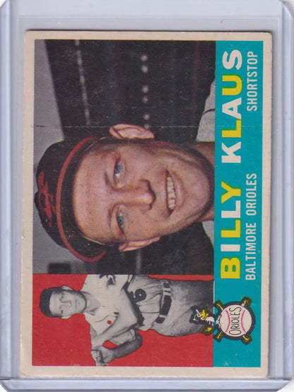 Vintage Billy Klaus baseball card from the 1960 Topps Baltimore Orioles trading cards