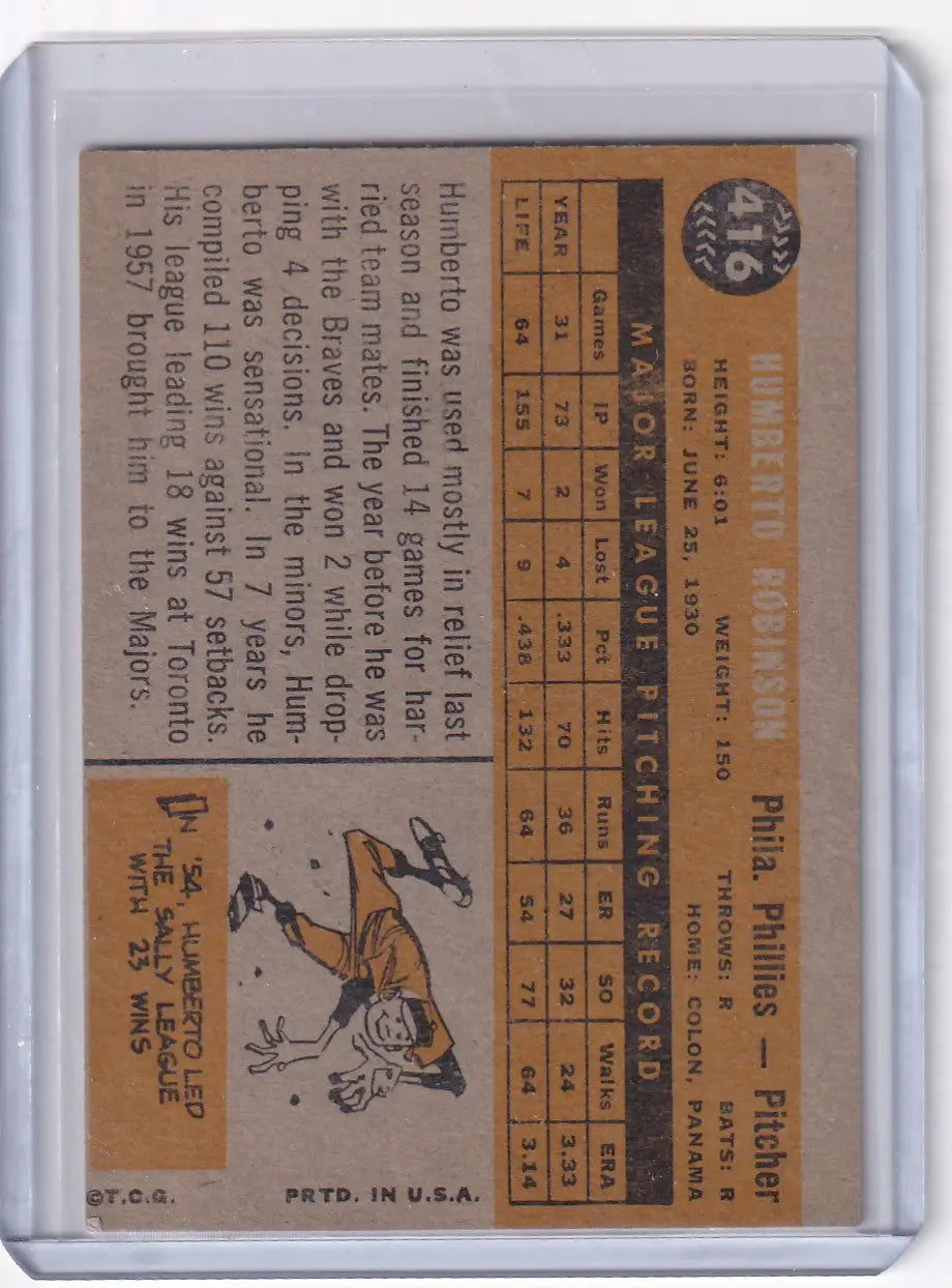 1960 Topps #416 Humberto Robinson - Philadelphia Phillies