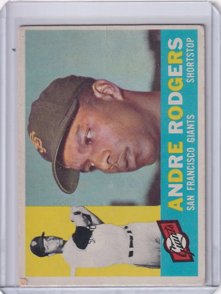 Baseball card of Andre Rodgers from the San Francisco Giants wearing a dark cap