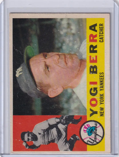 Vintage Yogi Berra baseball trading card from 1960 Topps featuring New York Yankees player