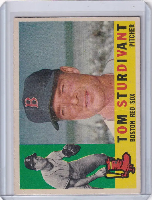 Vintage baseball card of Tom Sturdivant in Boston Red Sox cap from 1960 Topps