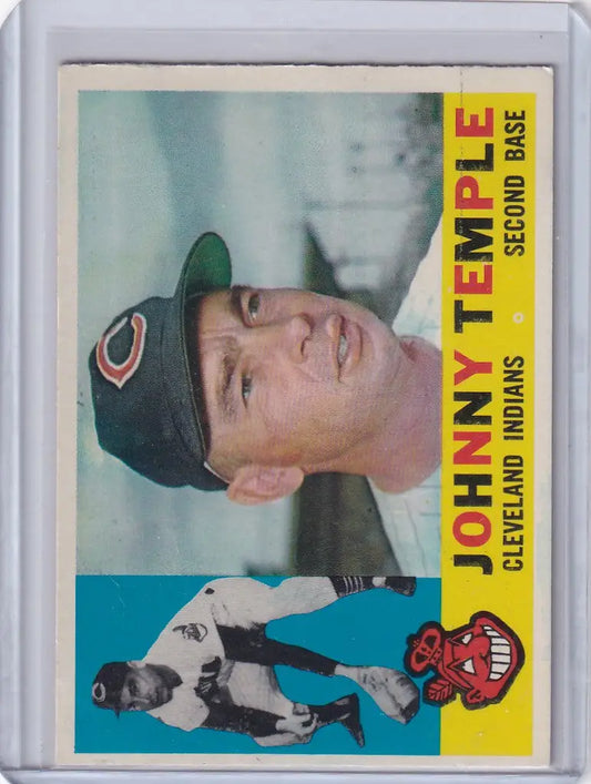 Baseball card of Johnny Temple, Cleveland Indians player in Cap with ’C’ logo