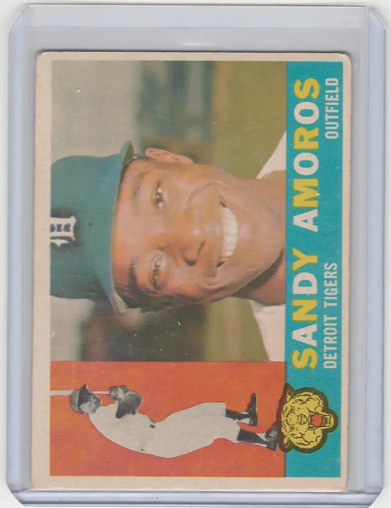 Baseball card of Sandy Amoros in a Detroit Tigers cap from 1960 Topps #531