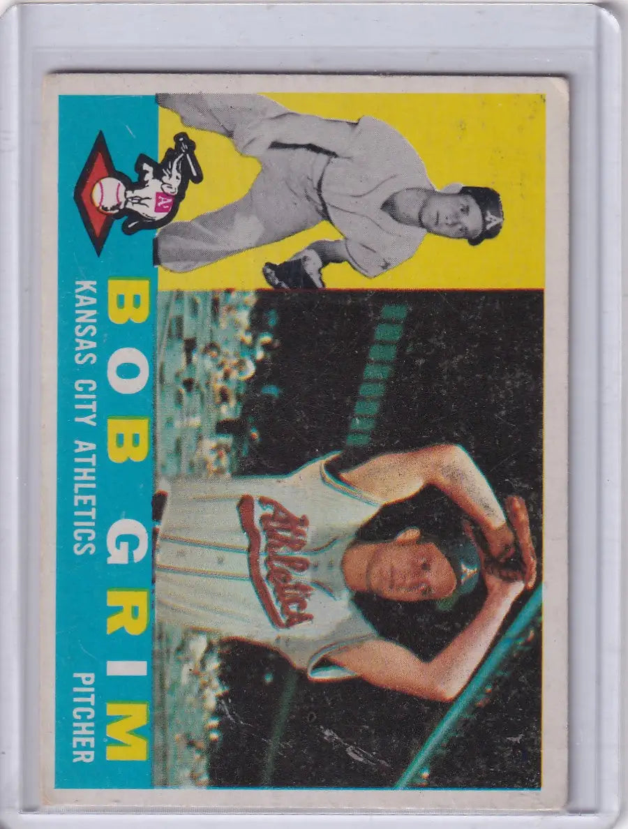 Baseball trading card of Bob Grim from the Kansas City Athletics in 1960 Topps series