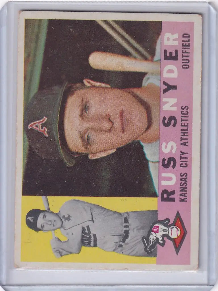 Vintage baseball card of Russ Snyder from the Kansas City Athletics 1960 Topps set