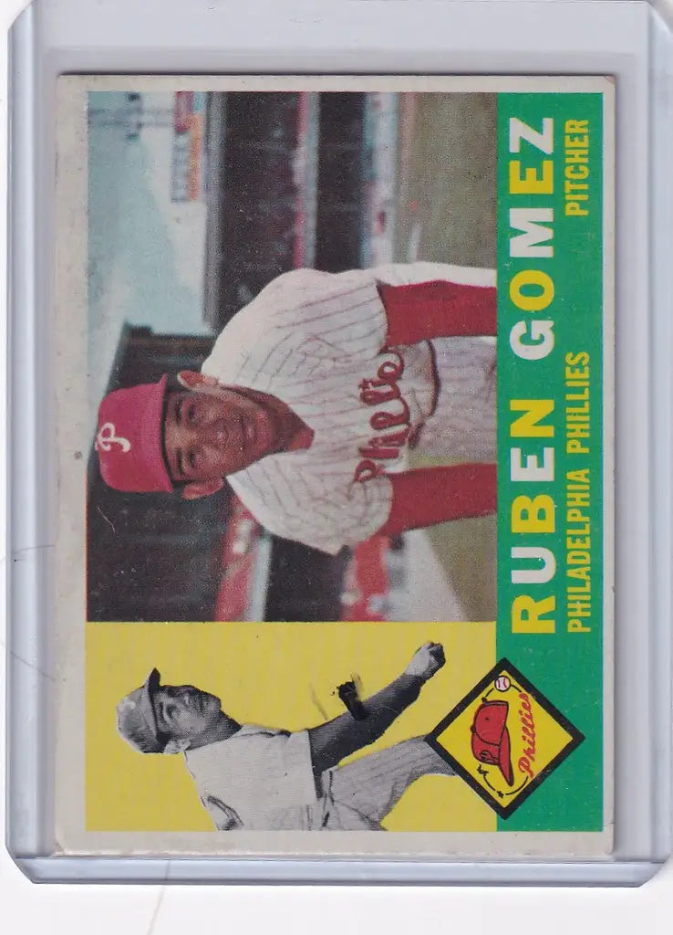 Vintage baseball card of Ruben Gomez from the Philadelphia Phillies trading cards
