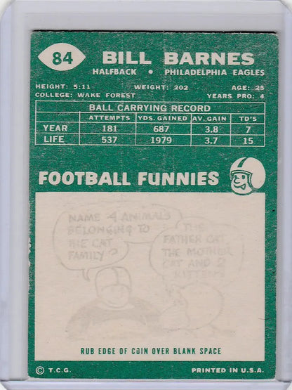 Vintage Bill Barnes Philadelphia Eagles trading card 1960 Topps EXMT condition