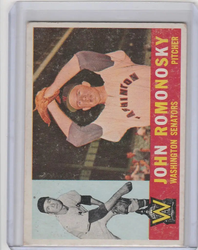 Vintage John Romonoski Washington Senators baseball card in white uniform