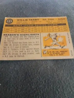 1960 Topps - All-Star Rookie Willie Tasby #322. RC. VG+ - EX - Baseball Card Single