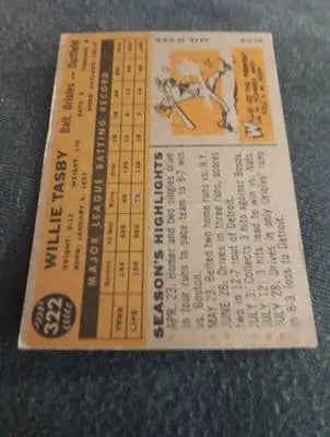 1960 Topps - All-Star Rookie Willie Tasby #322. RC. VG+ - EX - Baseball Card Single