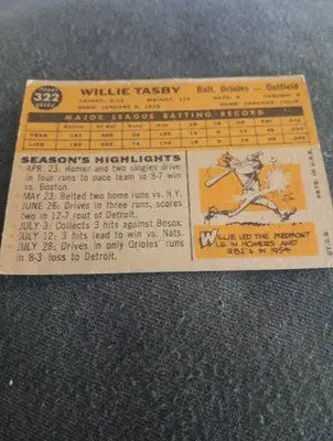 1960 Topps - All-Star Rookie Willie Tasby #322. RC. VG+ - EX - Baseball Card Single