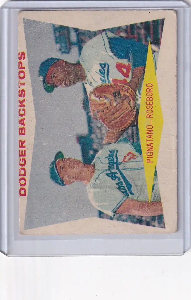 Vintage baseball card showcasing Dodgers Backstop Pignatano in pitching stance