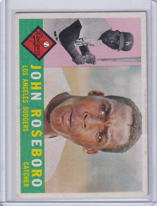 1960 Topps Baseball card of John Roseboro smiling for Los Angeles Dodgers collectible