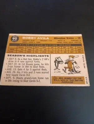 1960 Topps - Bobby Avila #90. Milwaukee Braves. EX+ - Baseball Card Single