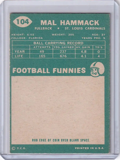 Vintage Topps Football card of Mal Hammack from the St. Louis Cardinals