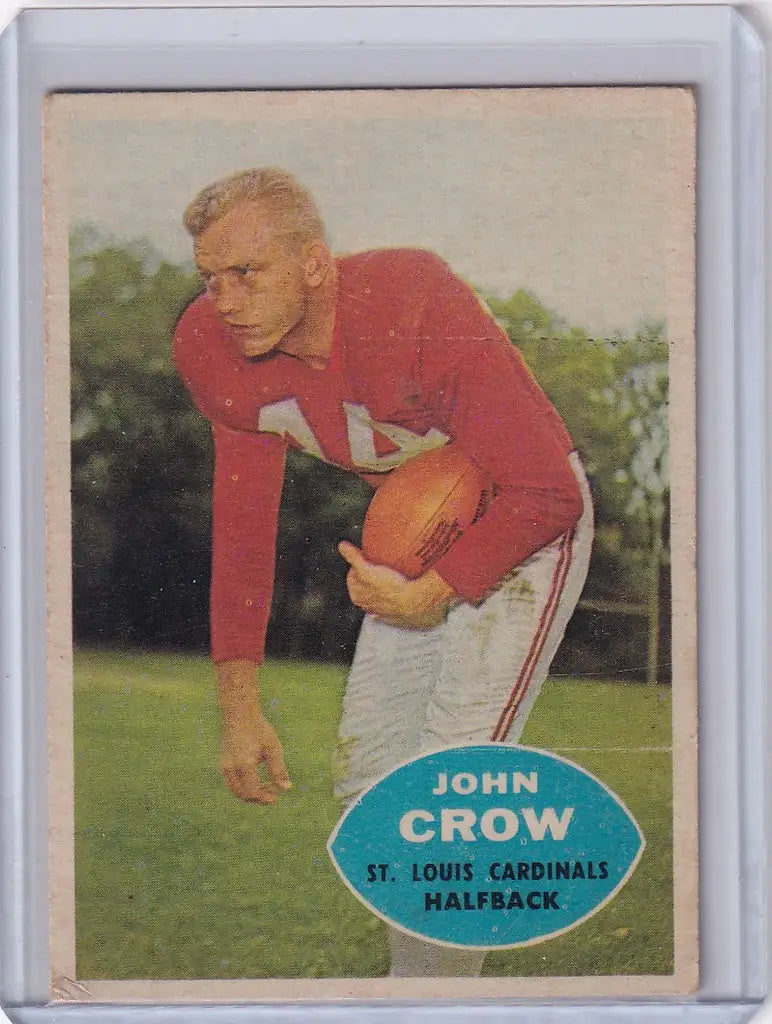 Vintage Topps Football card of John David Crow in red jersey for St Louis Cardinals