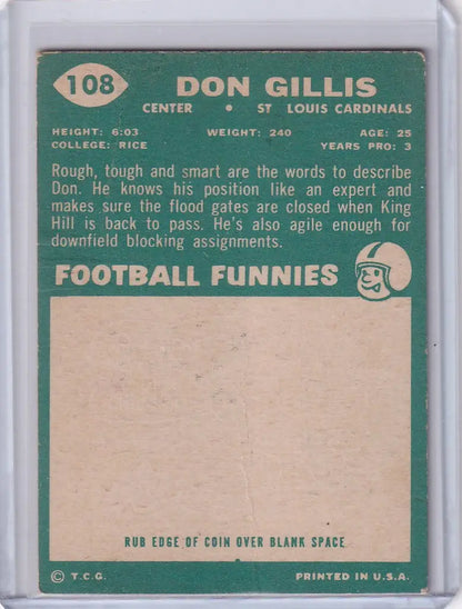 Vintage Topps Football card of Don Gillis from the St. Louis Cardinals