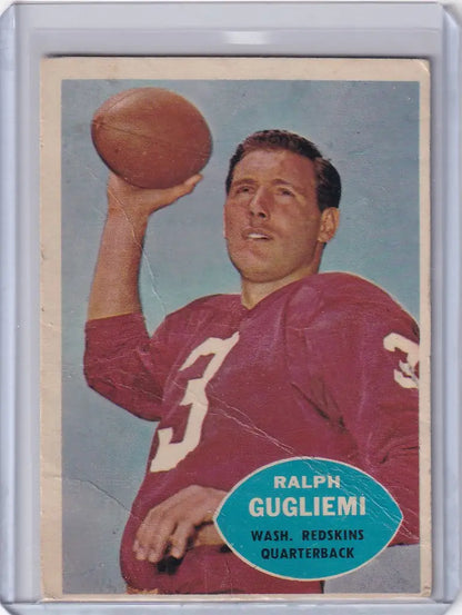 Vintage 1960 Topps Football card of Ralph Guglielmi UER in a red jersey