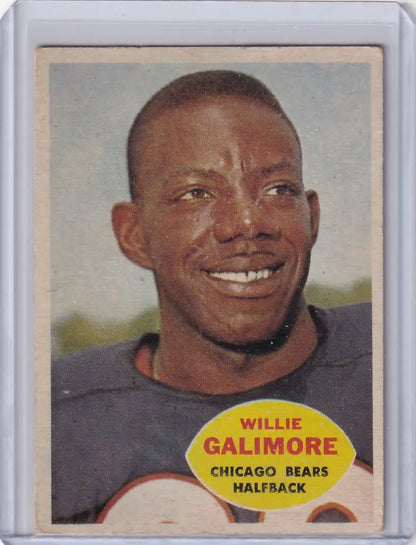 Vintage Topps Football card of Willie Galimore, smiling in a Chicago Bears jersey