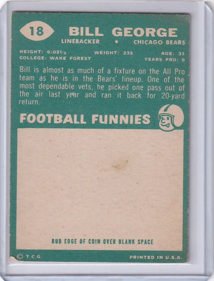 Vintage Topps Football card of Bill George, Chicago Bears legend and linebacker