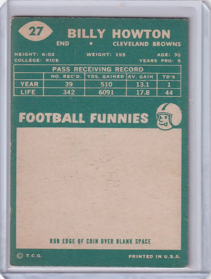 Vintage Topps Football trading card of Bill Howton from the Cleveland Browns