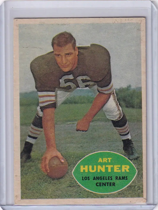 Vintage Topps Football card of Art Hunter from the Los Angeles Rams in uniform