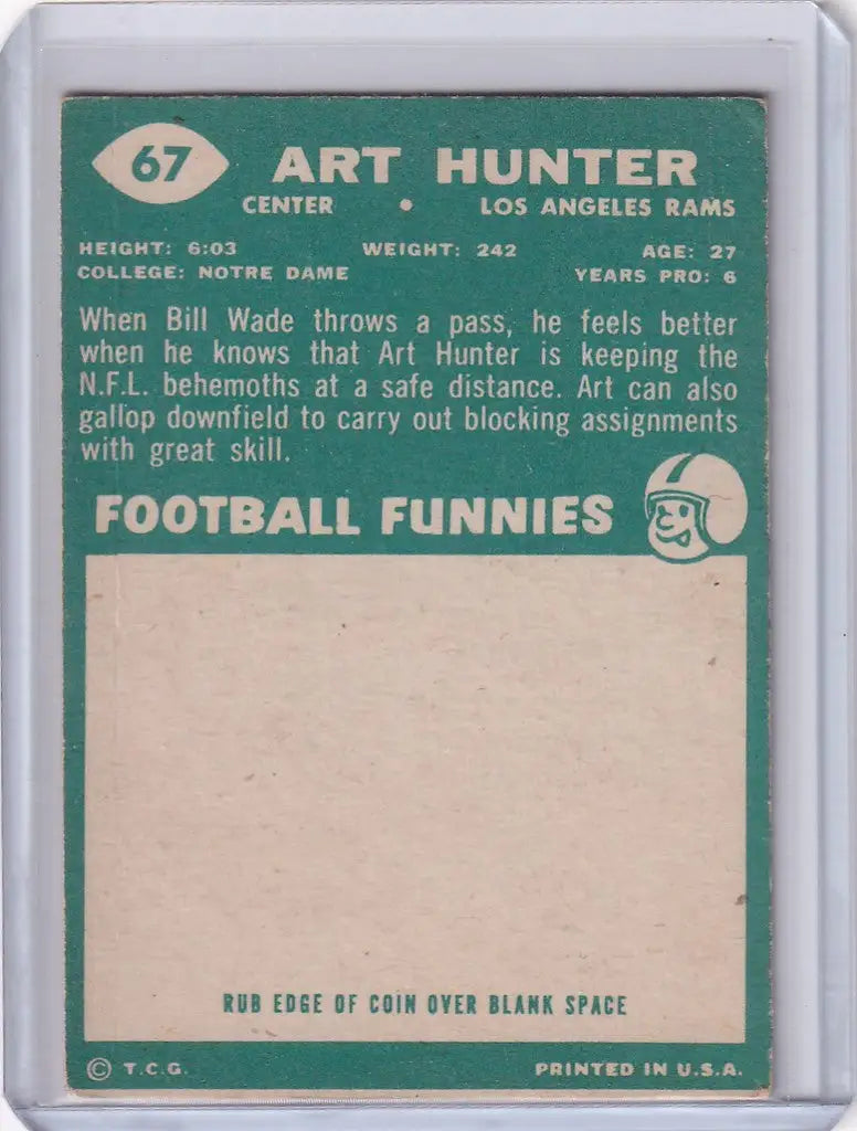 Vintage Topps Football card of Art Hunter, Los Angeles Rams player