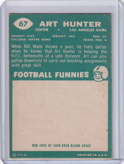 Vintage Topps Football card of Art Hunter, Los Angeles Rams player