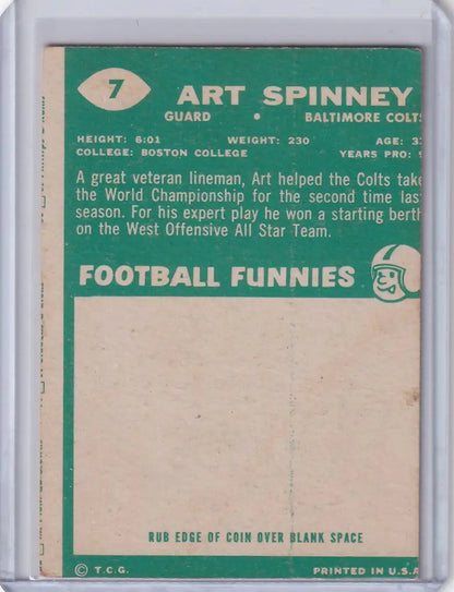 Vintage Topps Football card of Art Spinney from the Baltimore Colts